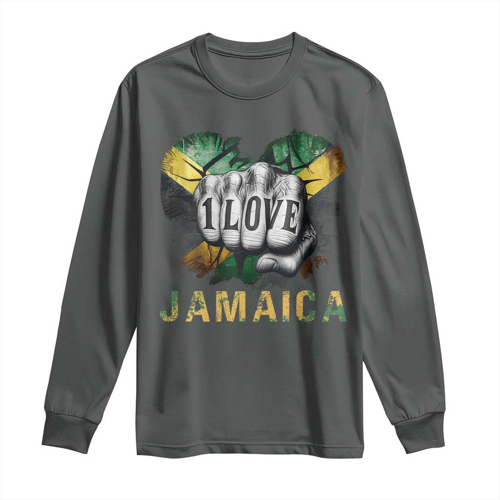 Jamaica One Love Long Sleeve Shirt Rasta Reggae Punching Hand Jamaican Flag - Wonder Print Shop