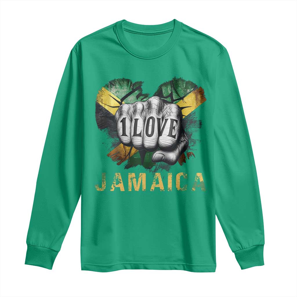 Jamaica One Love Long Sleeve Shirt Rasta Reggae Punching Hand Jamaican Flag - Wonder Print Shop