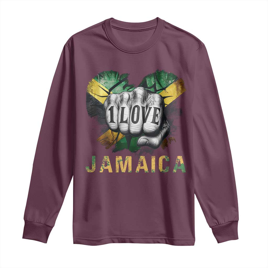 Jamaica One Love Long Sleeve Shirt Rasta Reggae Punching Hand Jamaican Flag - Wonder Print Shop