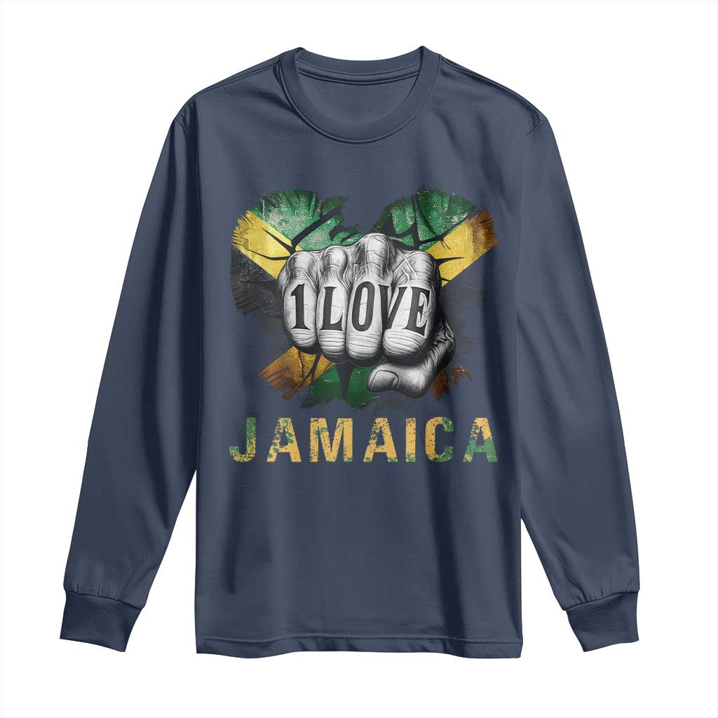 Jamaica One Love Long Sleeve Shirt Rasta Reggae Punching Hand Jamaican Flag - Wonder Print Shop