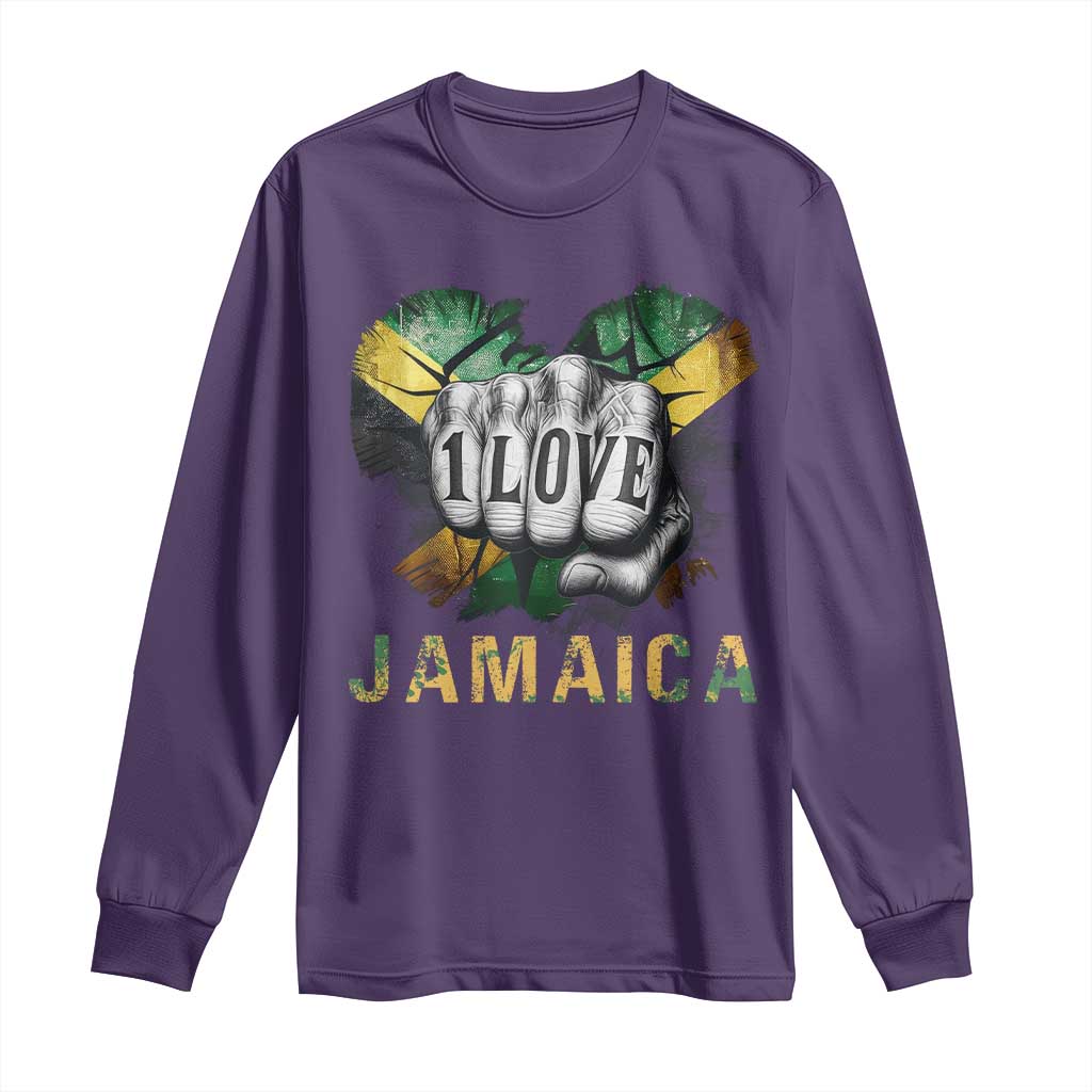 Jamaica One Love Long Sleeve Shirt Rasta Reggae Punching Hand Jamaican Flag - Wonder Print Shop