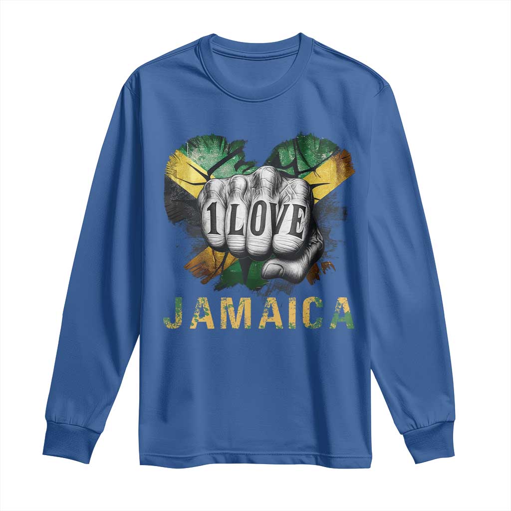 Jamaica One Love Long Sleeve Shirt Rasta Reggae Punching Hand Jamaican Flag - Wonder Print Shop