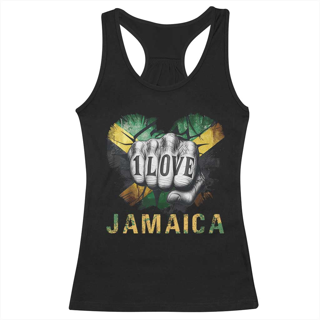 Jamaica One Love Racerback Tank Top Rasta Reggae Punching Hand Jamaican Flag - Wonder Print Shop