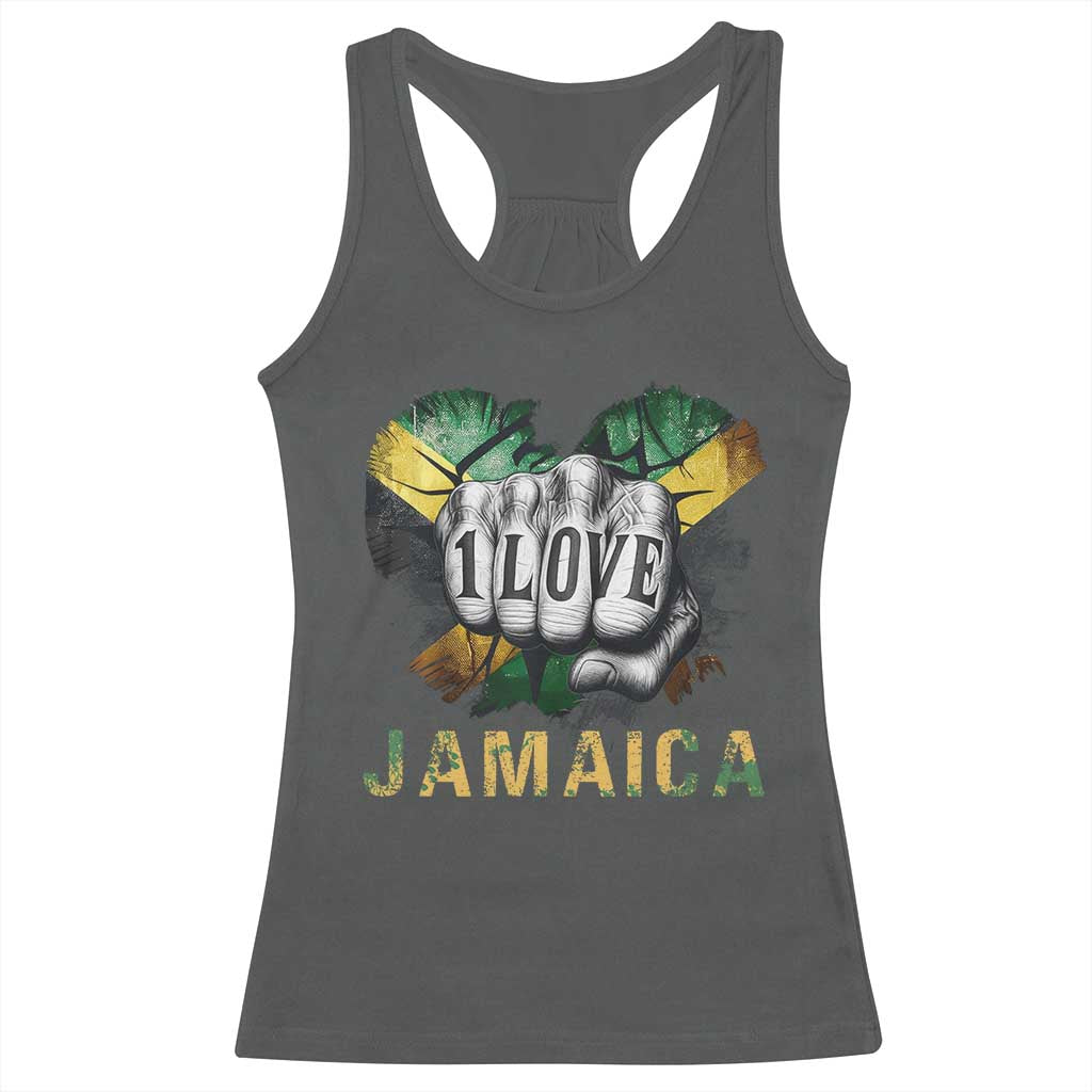 Jamaica One Love Racerback Tank Top Rasta Reggae Punching Hand Jamaican Flag - Wonder Print Shop