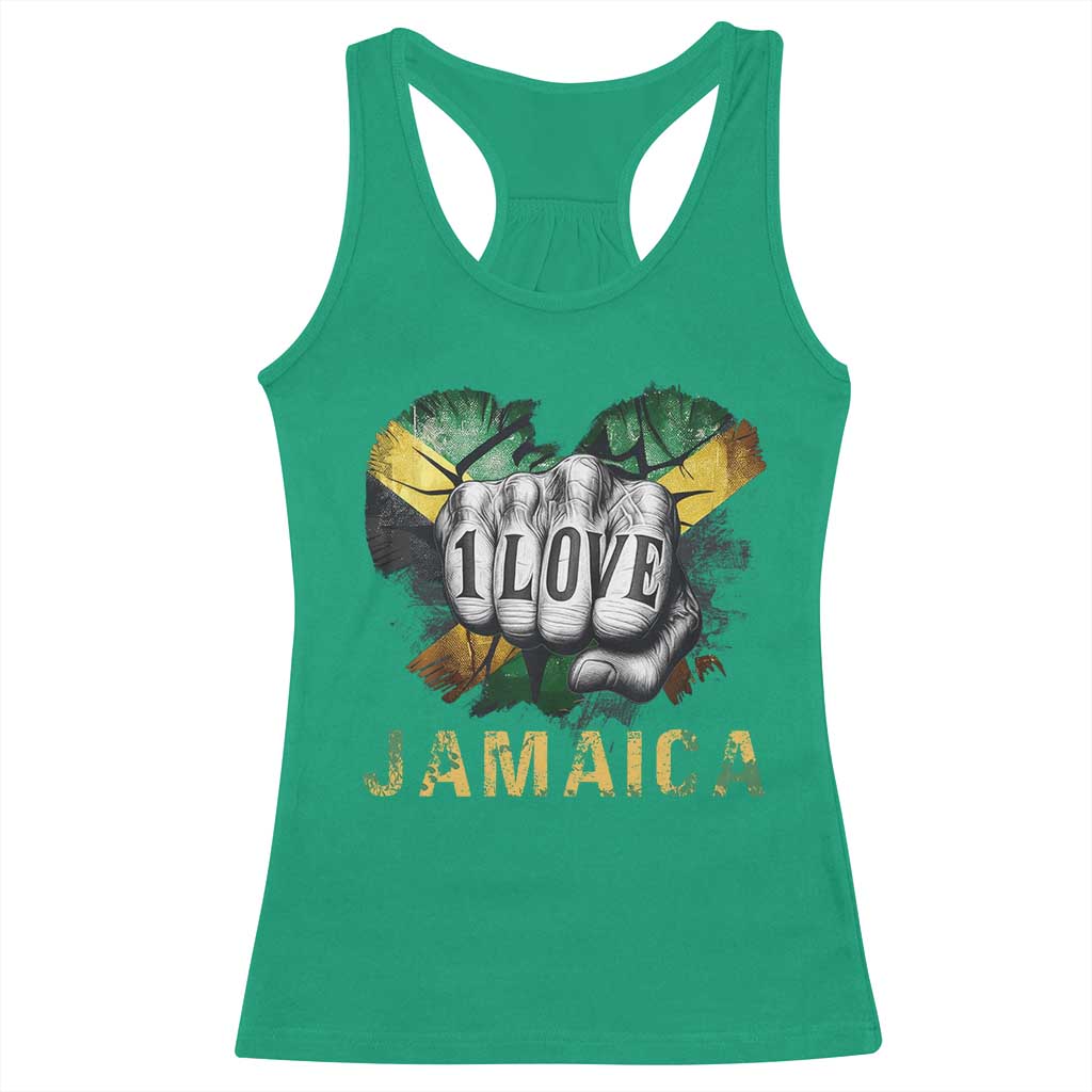 Jamaica One Love Racerback Tank Top Rasta Reggae Punching Hand Jamaican Flag - Wonder Print Shop