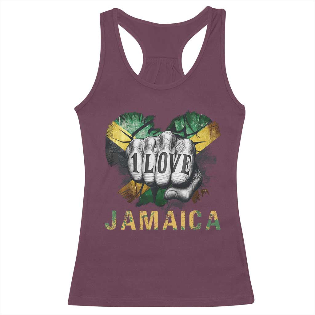 Jamaica One Love Racerback Tank Top Rasta Reggae Punching Hand Jamaican Flag - Wonder Print Shop