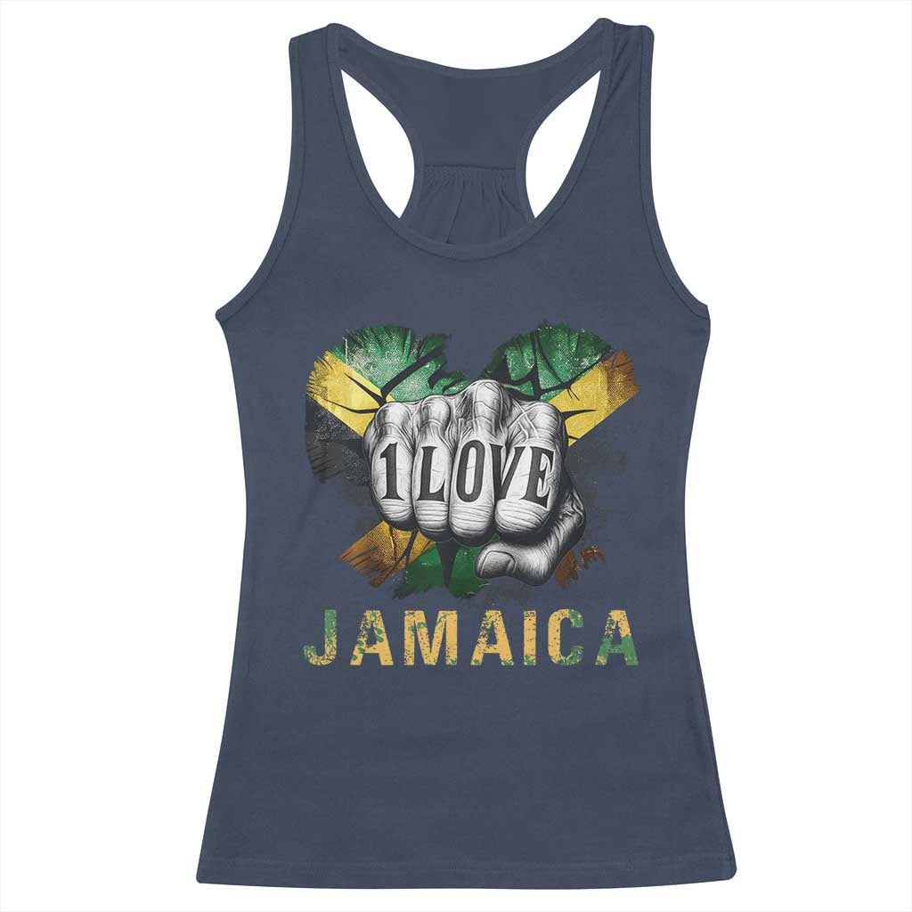 Jamaica One Love Racerback Tank Top Rasta Reggae Punching Hand Jamaican Flag - Wonder Print Shop