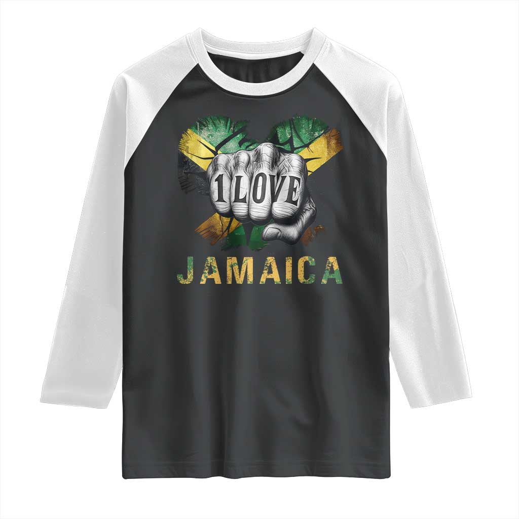 Jamaica One Love Raglan Shirt Rasta Reggae Punching Hand Jamaican Flag - Wonder Print Shop