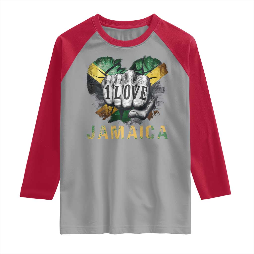 Jamaica One Love Raglan Shirt Rasta Reggae Punching Hand Jamaican Flag - Wonder Print Shop