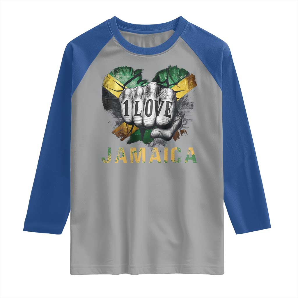 Jamaica One Love Raglan Shirt Rasta Reggae Punching Hand Jamaican Flag - Wonder Print Shop