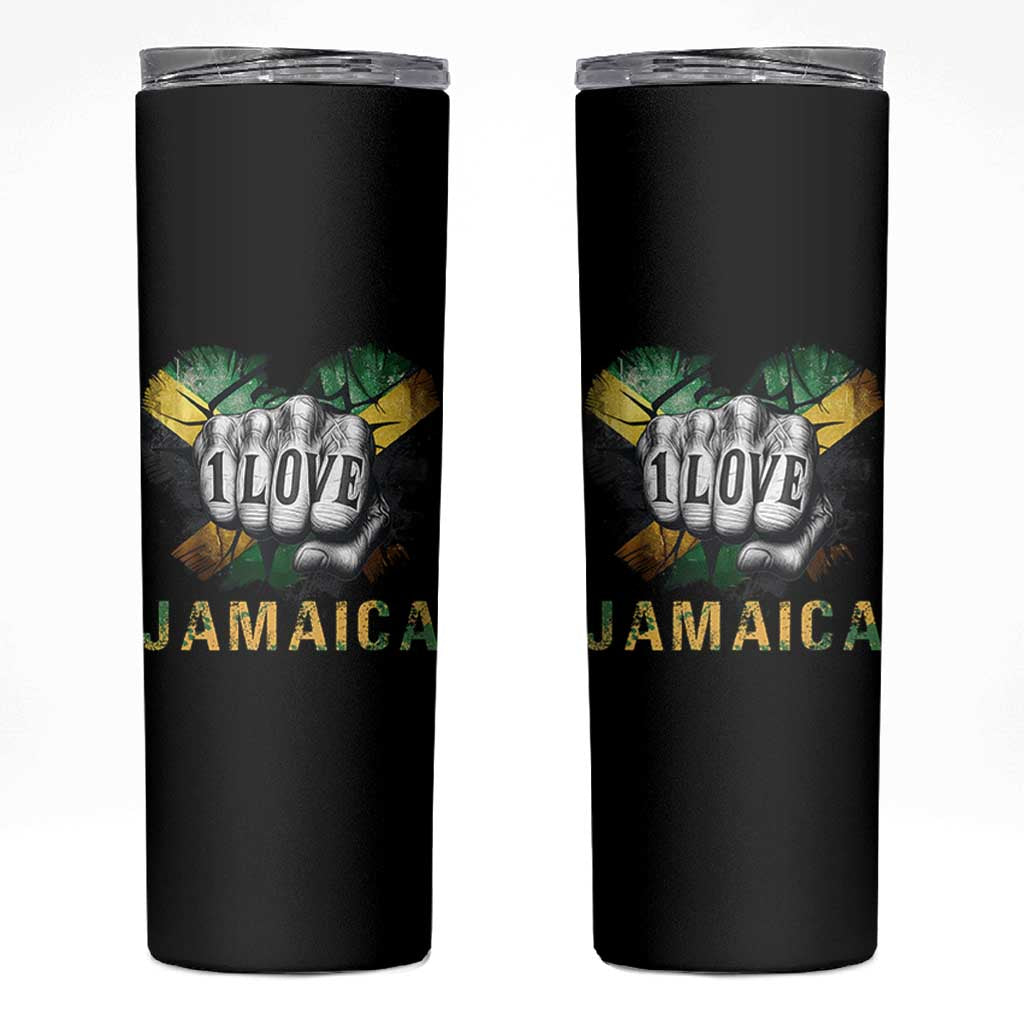 Jamaica One Love Skinny Tumbler Rasta Reggae Punching Hand Jamaican Flag - Wonder Print Shop