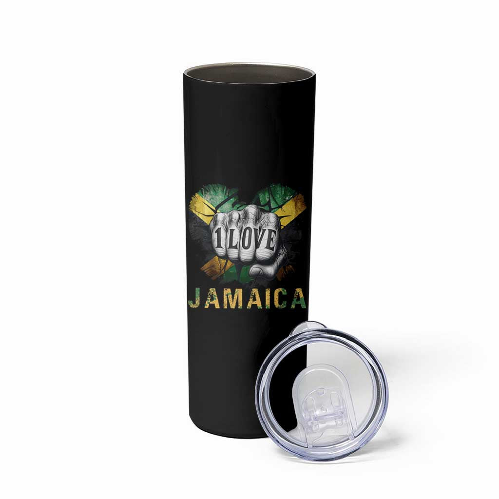 Jamaica One Love Skinny Tumbler Rasta Reggae Punching Hand Jamaican Flag - Wonder Print Shop