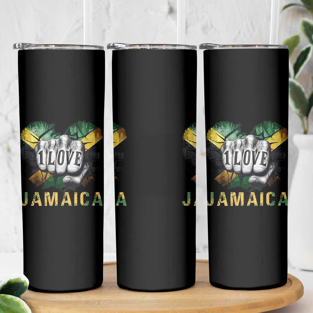 Jamaica One Love Skinny Tumbler Rasta Reggae Punching Hand Jamaican Flag - Wonder Print Shop