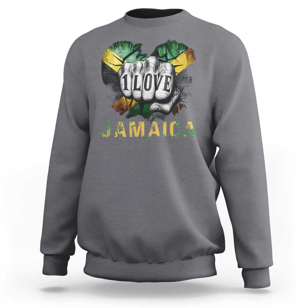 Jamaica One Love Sweatshirt Rasta Reggae Punching Hand Jamaican Flag - Wonder Print Shop