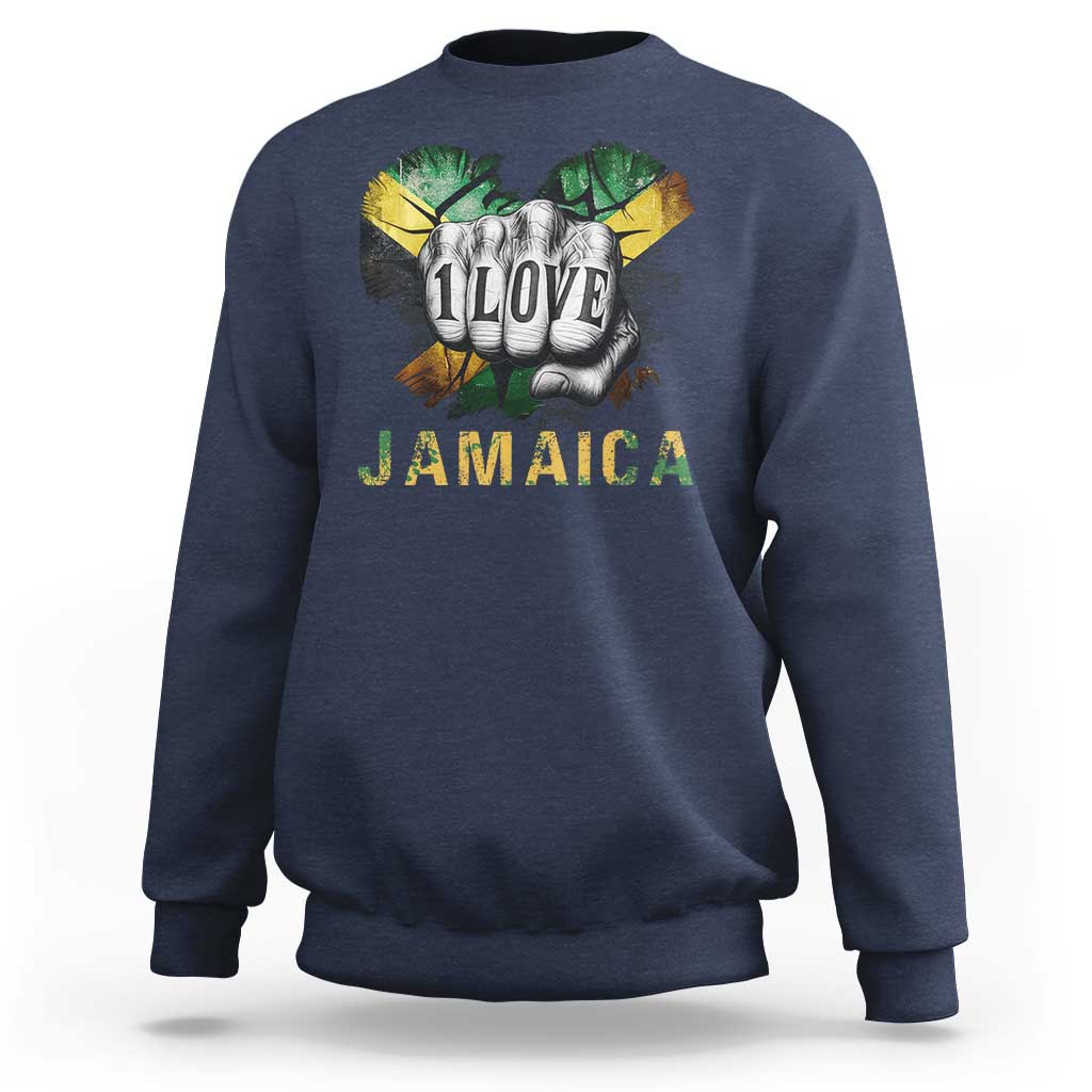 Jamaica One Love Sweatshirt Rasta Reggae Punching Hand Jamaican Flag - Wonder Print Shop