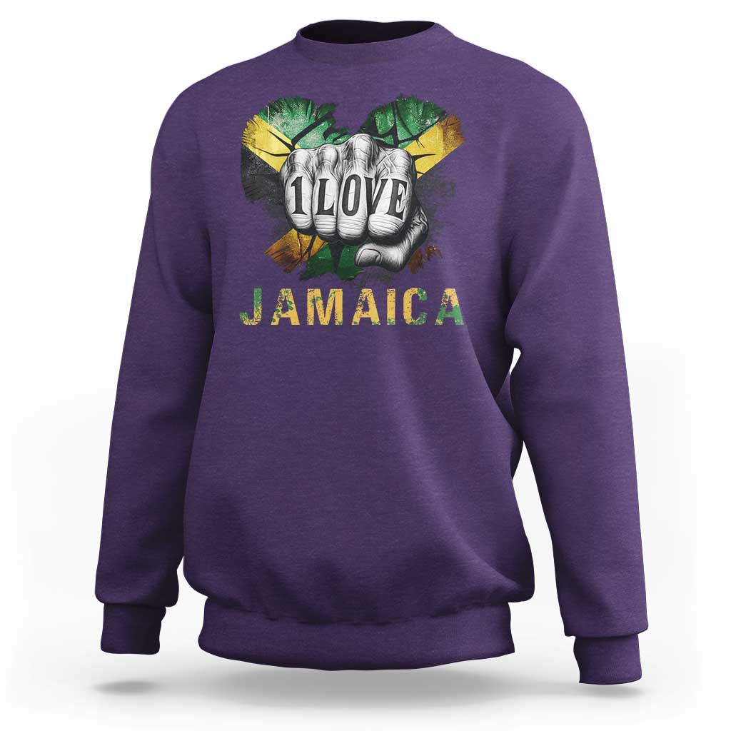 Jamaica One Love Sweatshirt Rasta Reggae Punching Hand Jamaican Flag - Wonder Print Shop