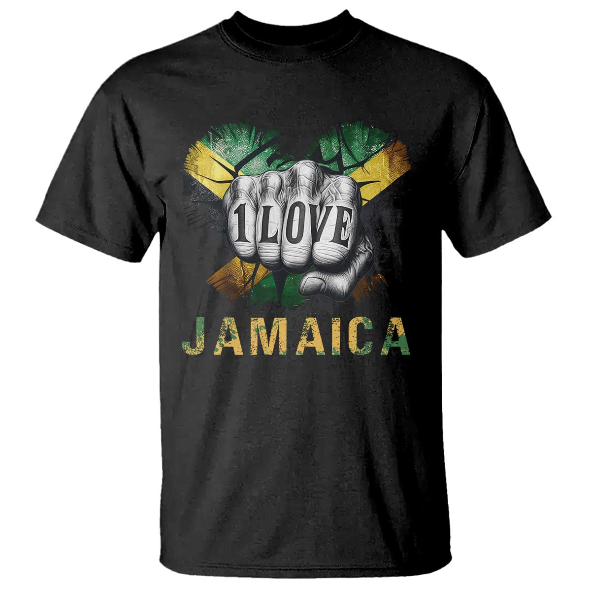 Jamaica One Love T Shirt Rasta Reggae Punching Hand Jamaican Flag - Wonder Print Shop