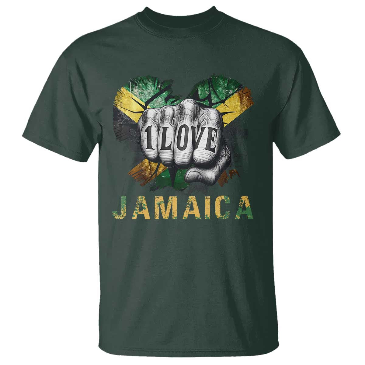 Jamaica One Love T Shirt Rasta Reggae Punching Hand Jamaican Flag - Wonder Print Shop