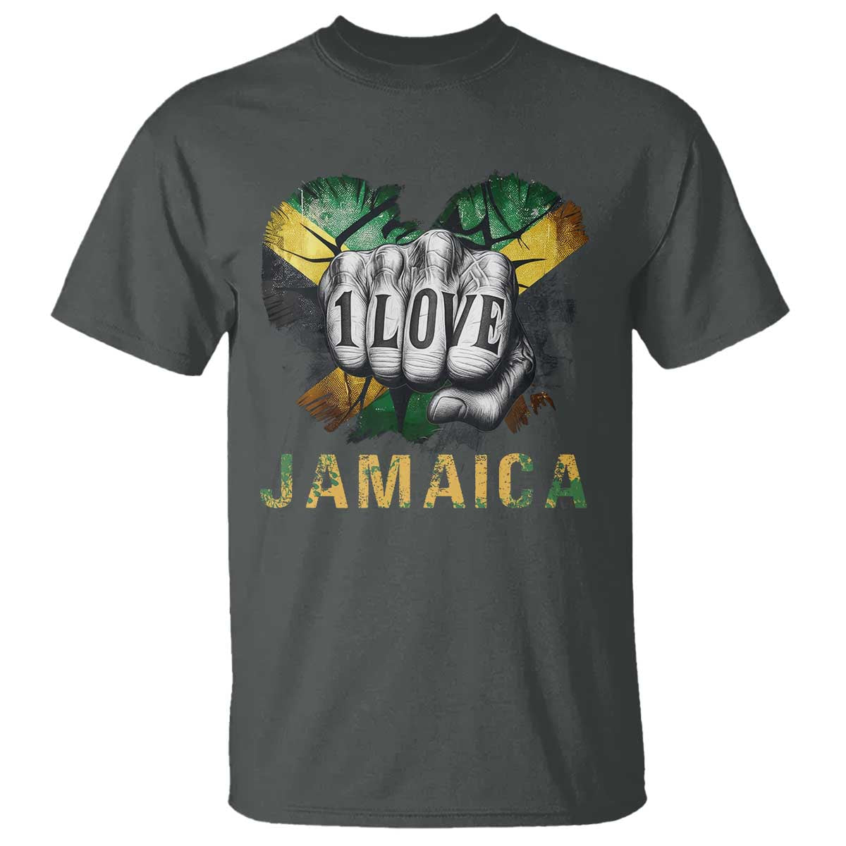 Jamaica One Love T Shirt Rasta Reggae Punching Hand Jamaican Flag - Wonder Print Shop