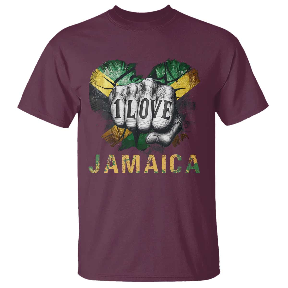 Jamaica One Love T Shirt Rasta Reggae Punching Hand Jamaican Flag - Wonder Print Shop