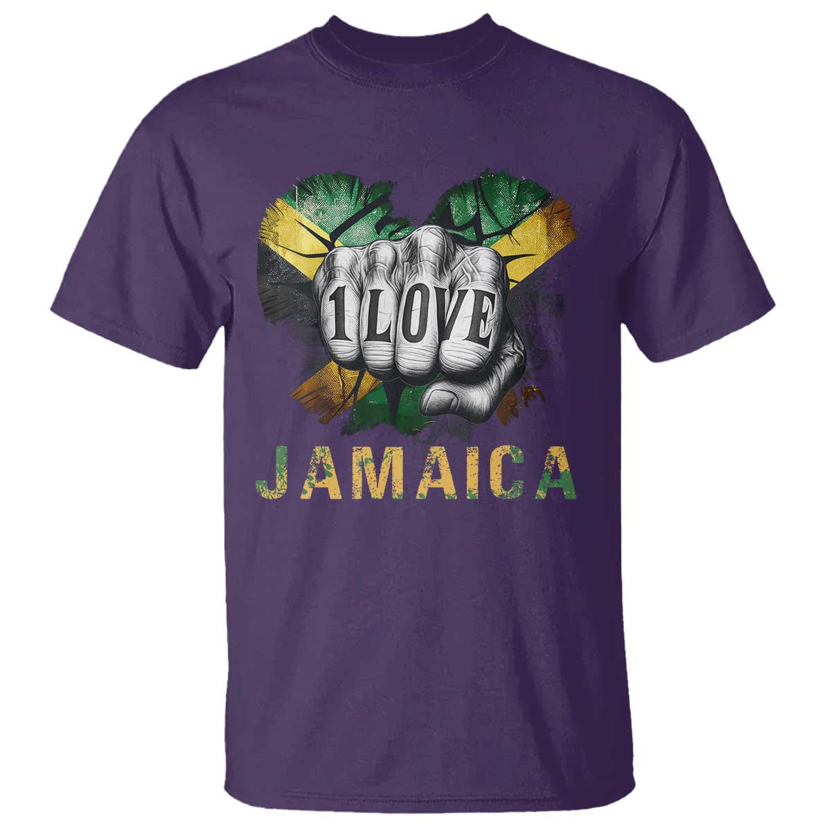 Jamaica One Love T Shirt Rasta Reggae Punching Hand Jamaican Flag - Wonder Print Shop
