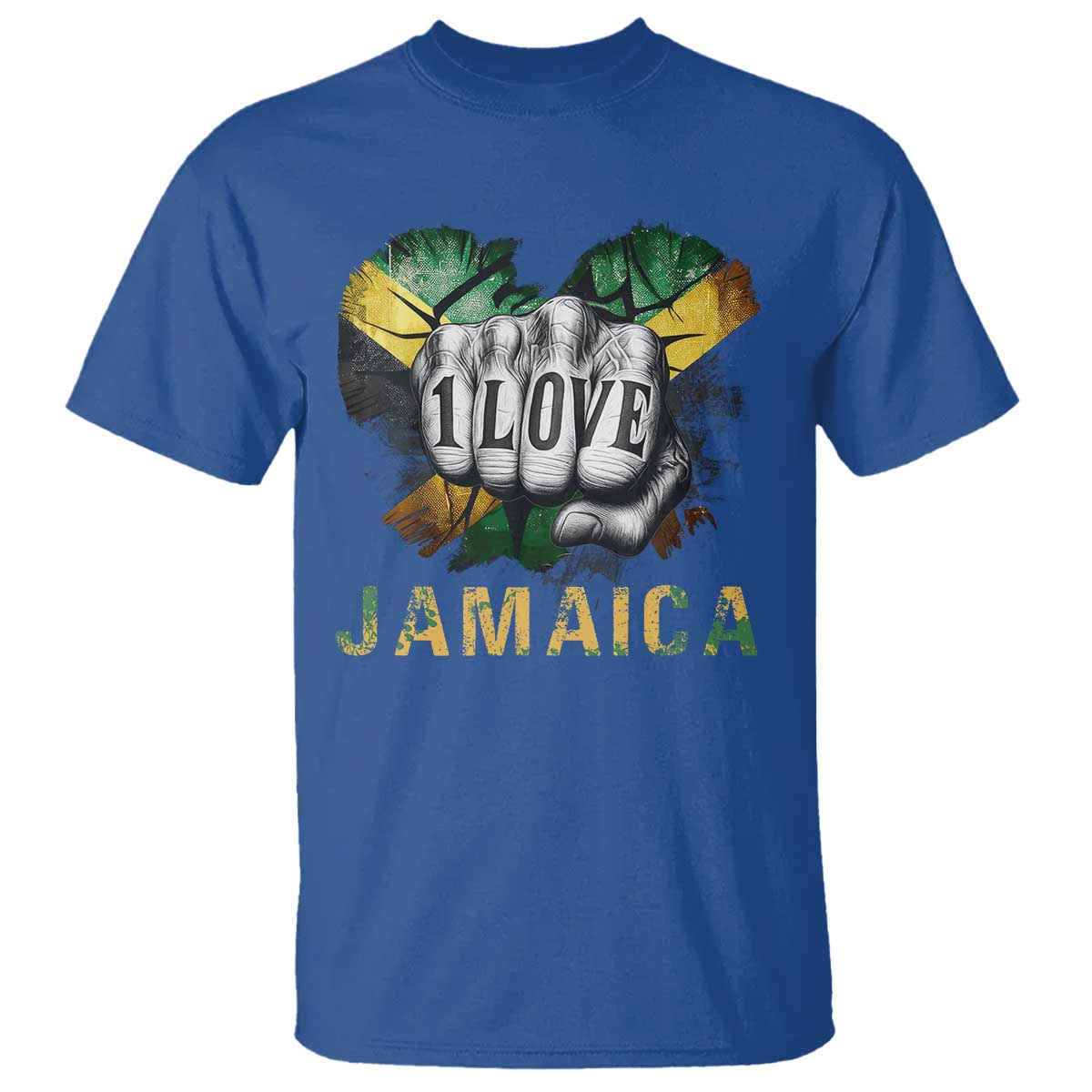 Jamaica One Love T Shirt Rasta Reggae Punching Hand Jamaican Flag - Wonder Print Shop
