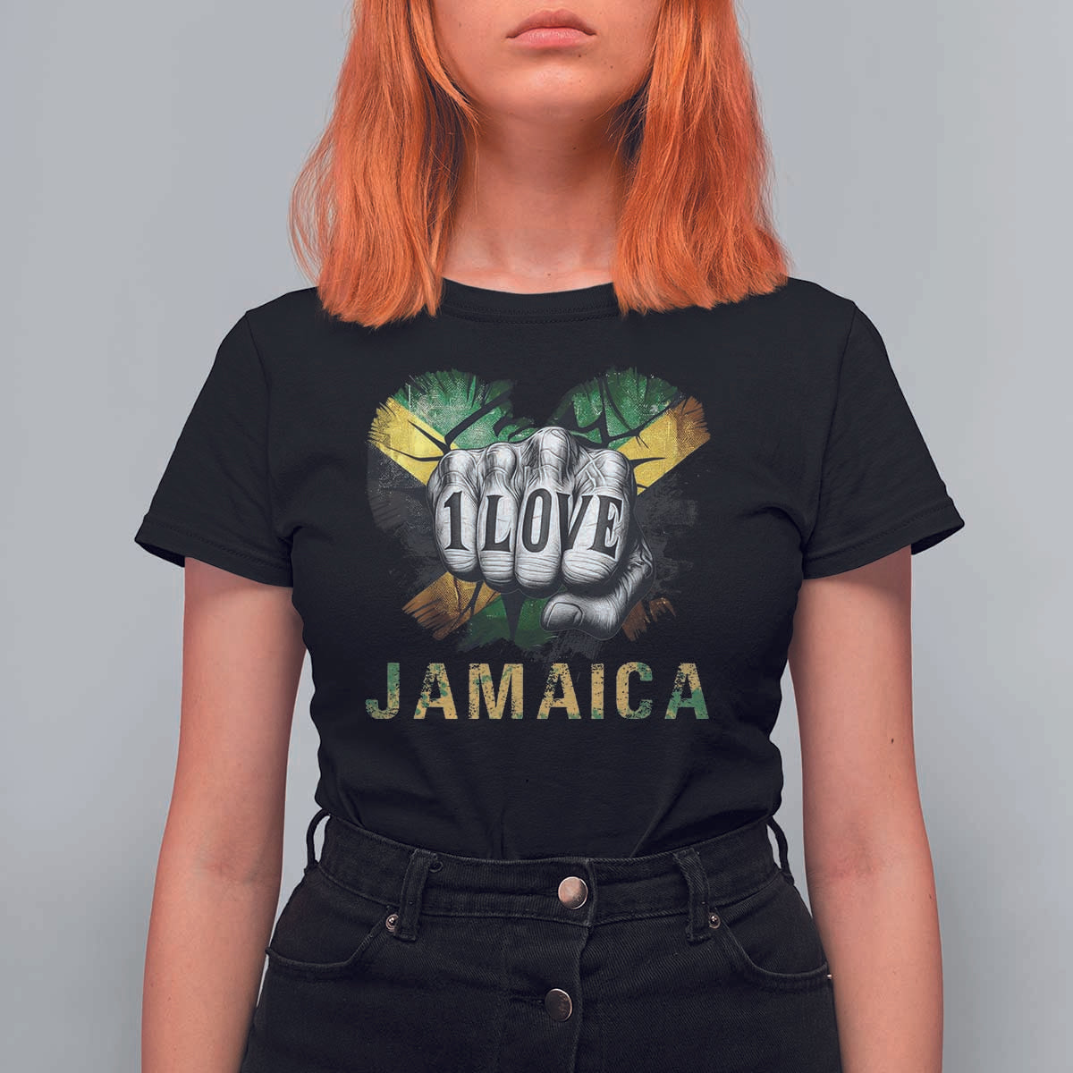 Jamaica One Love T Shirt For Women Rasta Reggae Punching Hand Jamaican Flag - Wonder Print Shop