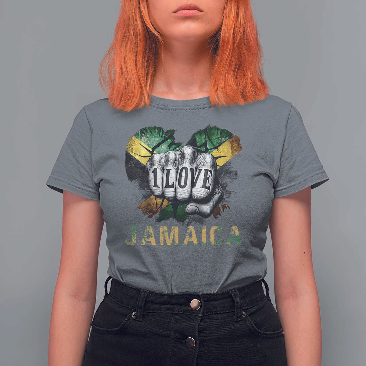 Jamaica One Love T Shirt For Women Rasta Reggae Punching Hand Jamaican Flag - Wonder Print Shop