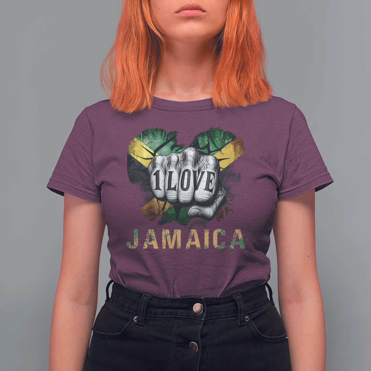 Jamaica One Love T Shirt For Women Rasta Reggae Punching Hand Jamaican Flag - Wonder Print Shop