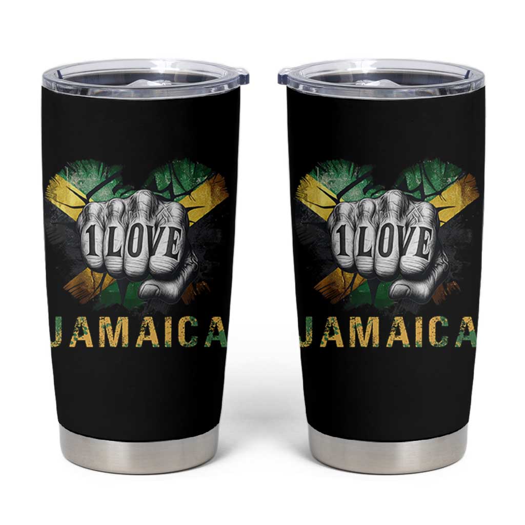 Jamaica One Love Tumbler Cup Rasta Reggae Punching Hand Jamaican Flag - Wonder Print Shop