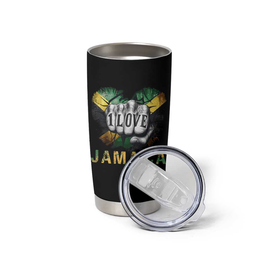Jamaica One Love Tumbler Cup Rasta Reggae Punching Hand Jamaican Flag - Wonder Print Shop