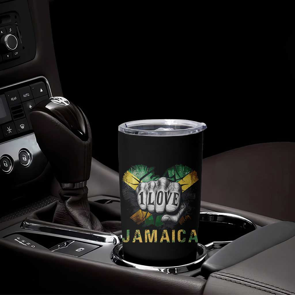 Jamaica One Love Tumbler Cup Rasta Reggae Punching Hand Jamaican Flag - Wonder Print Shop