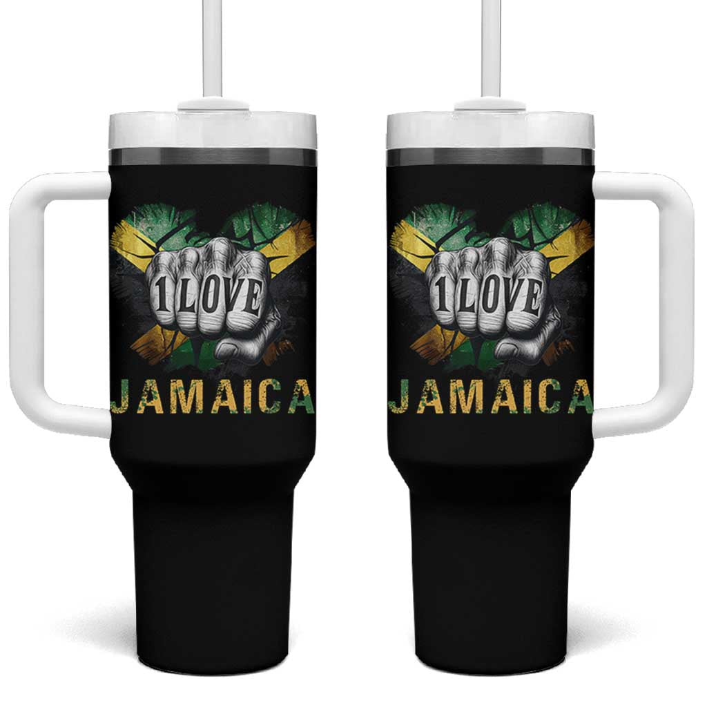 Jamaica One Love Tumbler With Handle Rasta Reggae Punching Hand Jamaican Flag - Wonder Print Shop
