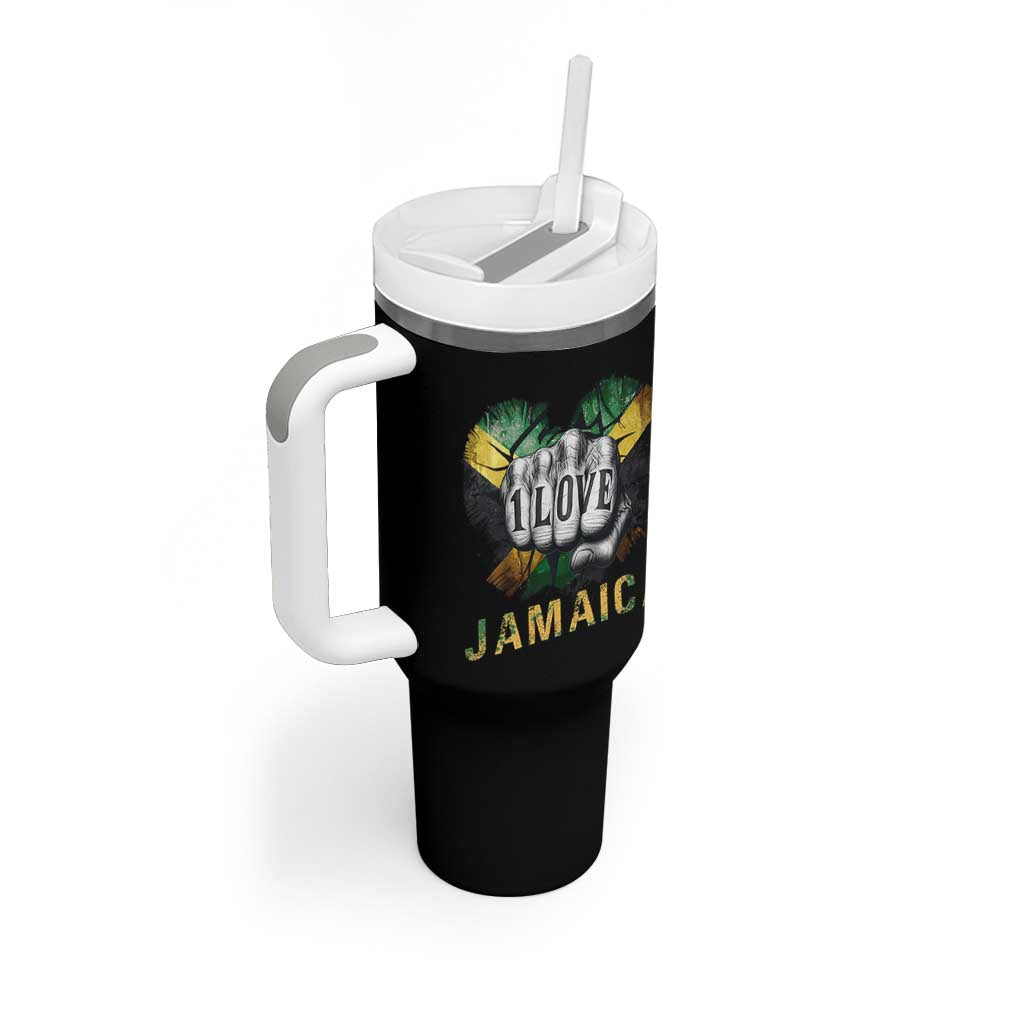 Jamaica One Love Tumbler With Handle Rasta Reggae Punching Hand Jamaican Flag - Wonder Print Shop