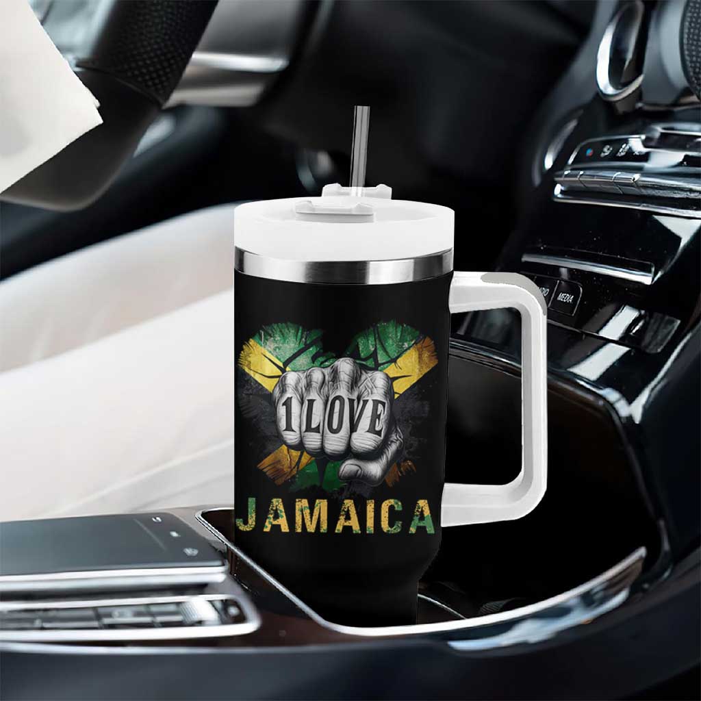Jamaica One Love Tumbler With Handle Rasta Reggae Punching Hand Jamaican Flag - Wonder Print Shop