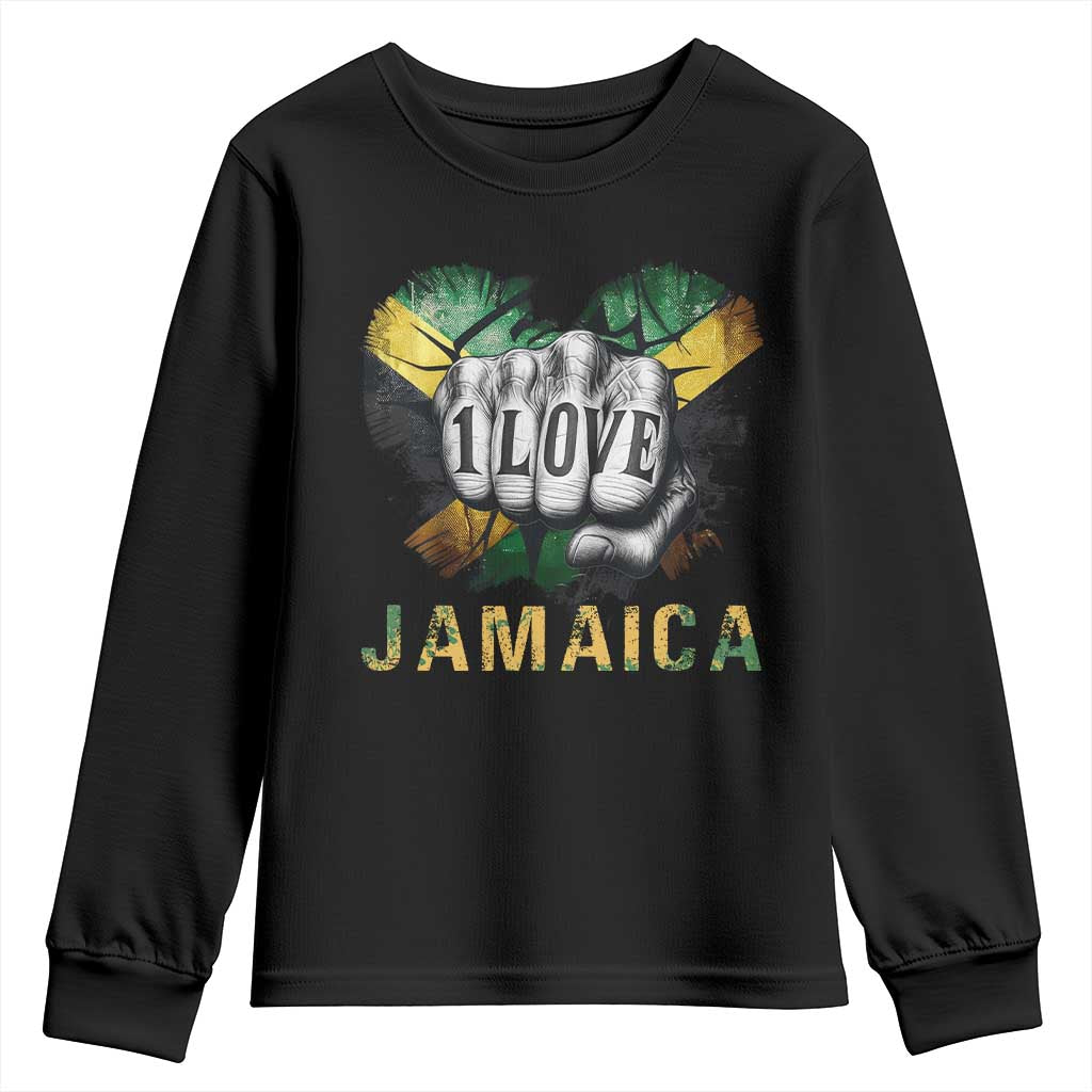 Jamaica One Love Youth Sweatshirt Rasta Reggae Punching Hand Jamaican Flag - Wonder Print Shop