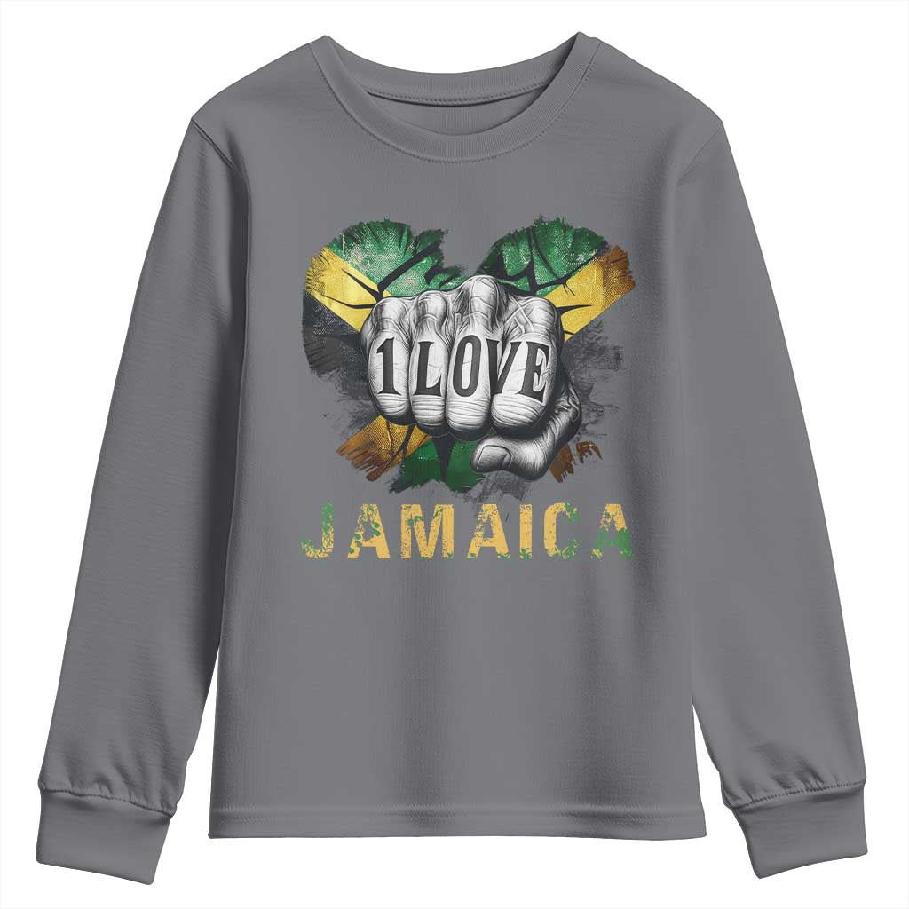 Jamaica One Love Youth Sweatshirt Rasta Reggae Punching Hand Jamaican Flag - Wonder Print Shop