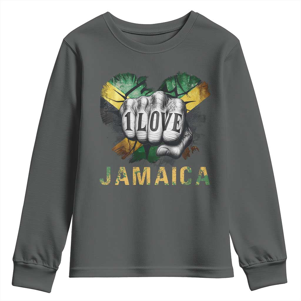 Jamaica One Love Youth Sweatshirt Rasta Reggae Punching Hand Jamaican Flag - Wonder Print Shop