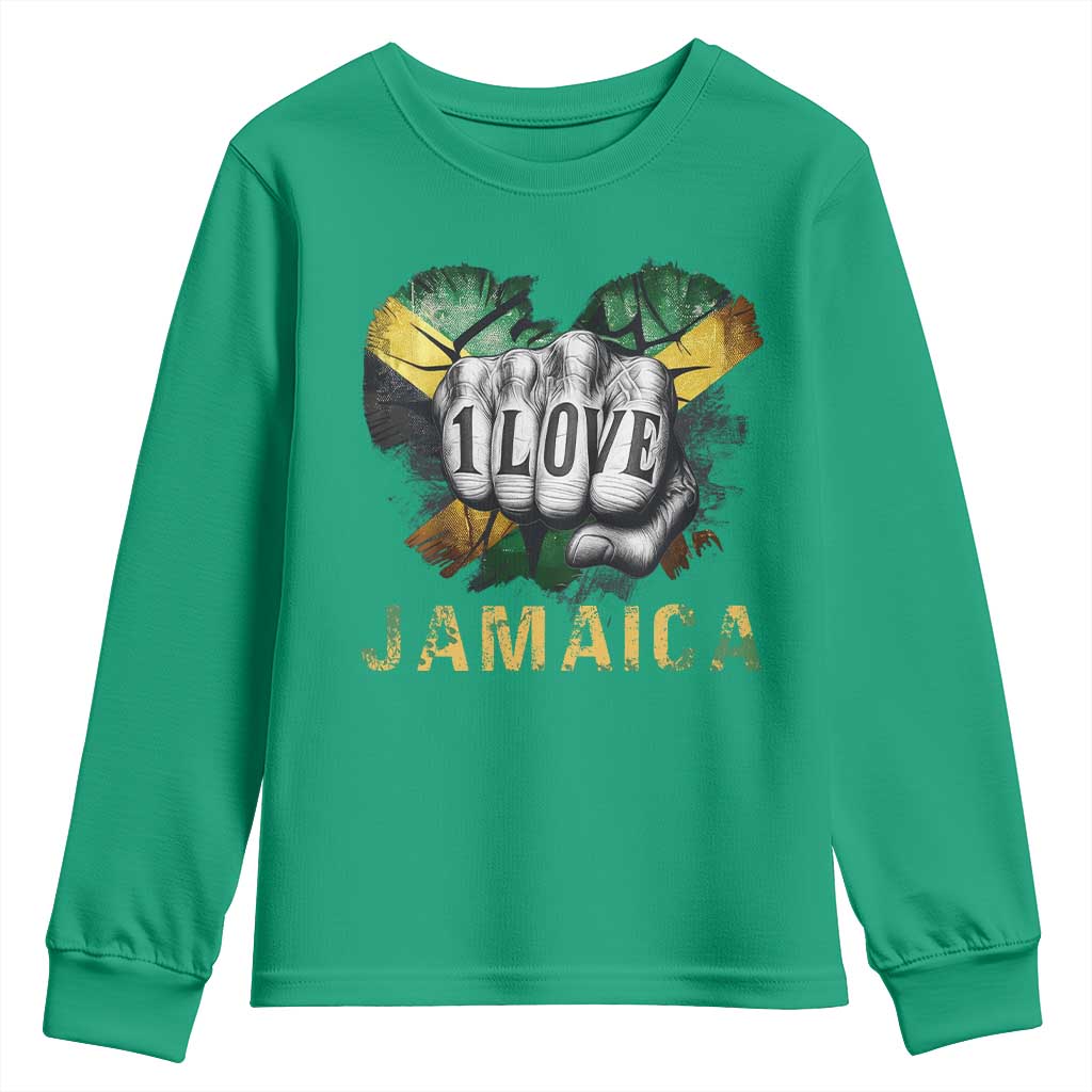 Jamaica One Love Youth Sweatshirt Rasta Reggae Punching Hand Jamaican Flag - Wonder Print Shop