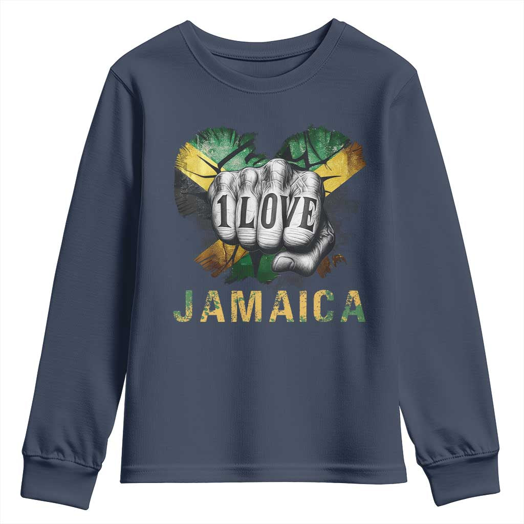 Jamaica One Love Youth Sweatshirt Rasta Reggae Punching Hand Jamaican Flag - Wonder Print Shop