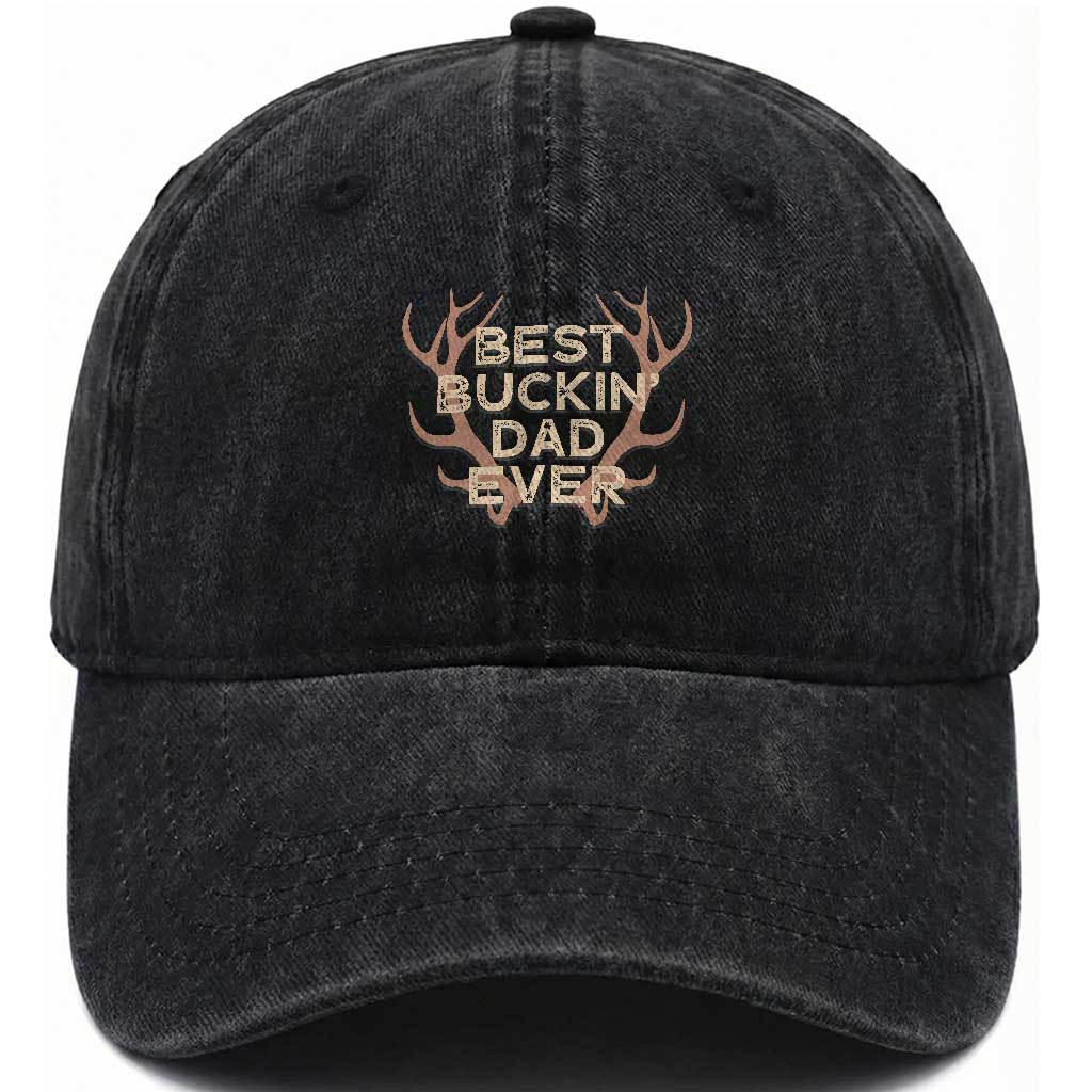 Funny Best Buckin Dad Ever Washed Cotton Baseball Cap Deer Hunting Father's Day