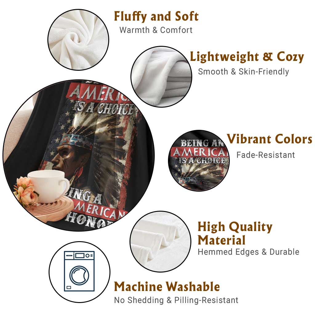 Being An American Is A Choice Being A Native American Is An Honor Throw Blanket USA Flag - Wonder Print Shop