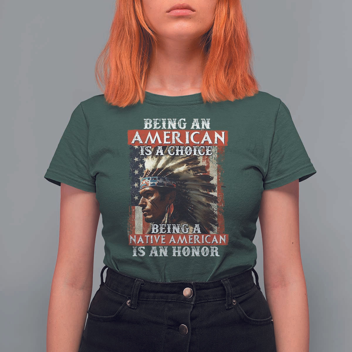 Being An American Is A Choice Being A Native American Is An Honor T Shirt For Women USA Flag - Wonder Print Shop