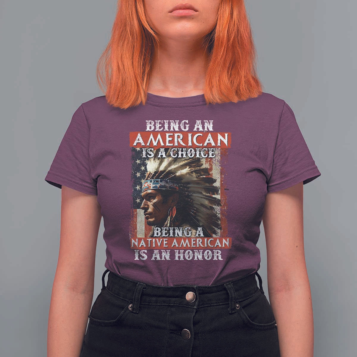 Being An American Is A Choice Being A Native American Is An Honor T Shirt For Women USA Flag - Wonder Print Shop