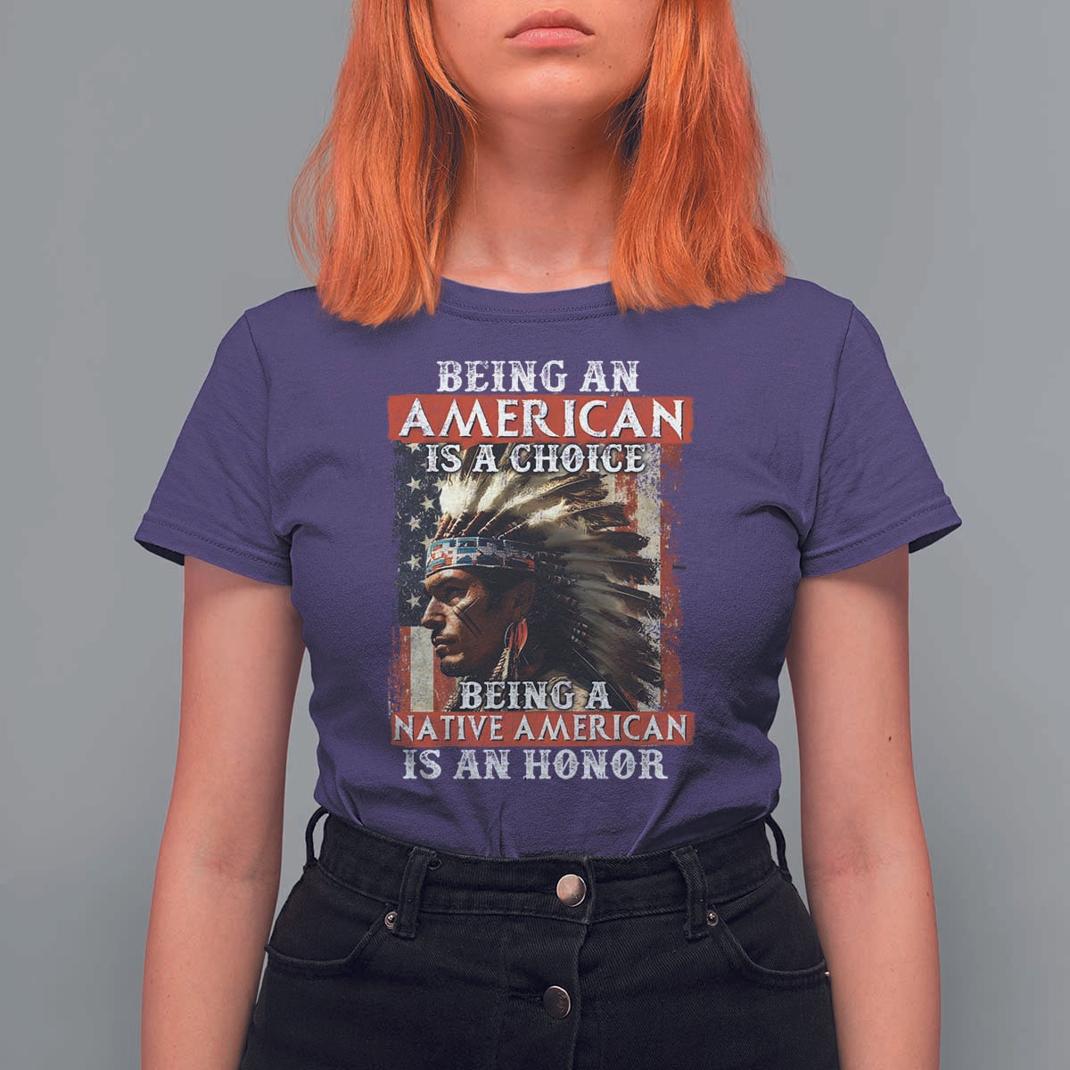 Being An American Is A Choice Being A Native American Is An Honor T Shirt For Women USA Flag - Wonder Print Shop