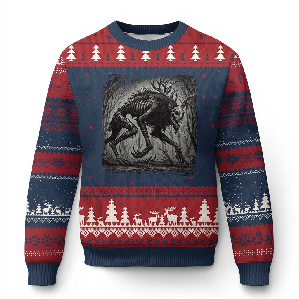 Wendigo Monster Ugly Christmas Sweater Skinwalker Night Stroll Cryptid Dark Forest - Wonder Print Shop