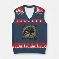 Wendigo Monster V-Neck Knit Sweater Vest Skinwalker Night Stroll Cryptid Dark Forest - Wonder Print Shop