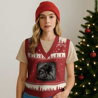 Wendigo Monster V-Neck Knit Sweater Vest Skinwalker Night Stroll Cryptid Dark Forest - Wonder Print Shop