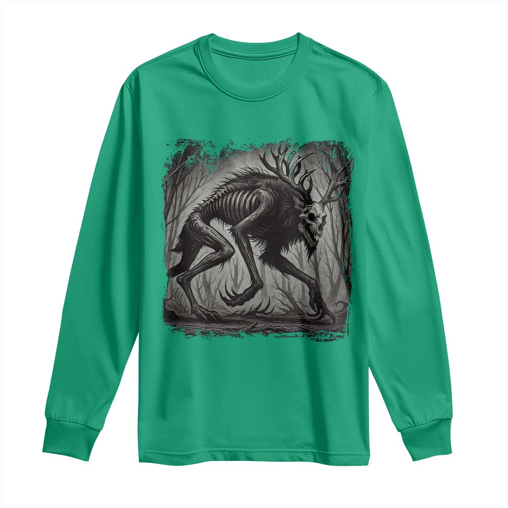 Wendigo Monster Long Sleeve Shirt Skinwalker Night Stroll Cryptid Dark Forest - Wonder Print Shop