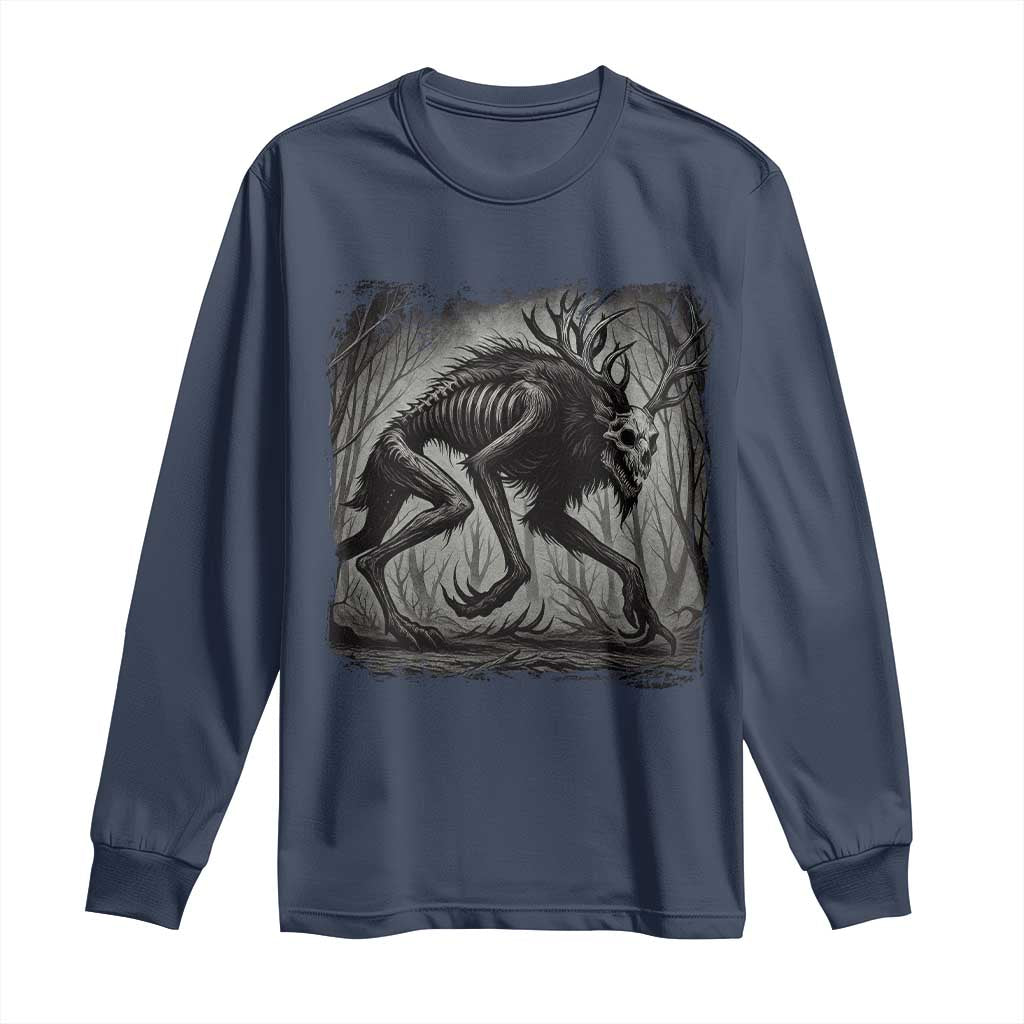 Wendigo Monster Long Sleeve Shirt Skinwalker Night Stroll Cryptid Dark Forest - Wonder Print Shop